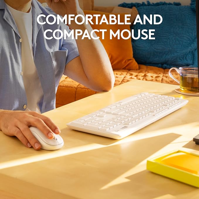 Logitech MK295 Full Size Silent Wireless Keyboard Mouse Combo - Off White | Full size keyboard with SilentTouch technology, compact ambidextrous mouse with silent click switches, Windows compatible - Image 4