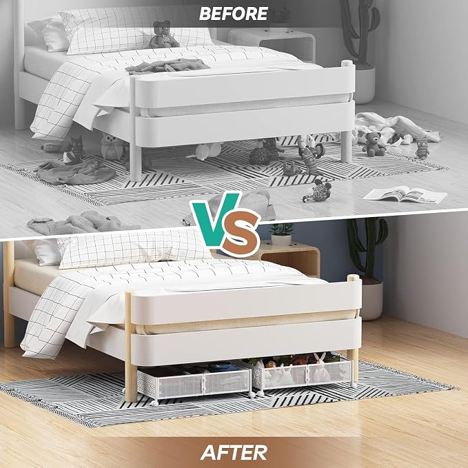 PHINOX Under Bed Storage with Wheels,Patterned,Sturdy Metal,4 Pack,White | Tool-free assembly, glide smoothly, easy reach, foldable, maxmazie low-profile beds, dorm, keep seasonal clothes, shoes fresh - Image 7