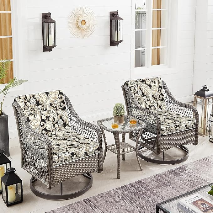 Patio Chair Cushions 19 x 19 x 3 Inch, Outdoor Cushions for Patio Furniture, Water Repellent Outdoor Seat Cushions with Straps Garden Sofa Couch Pads, Set of 2,Paisley Black - Image 6