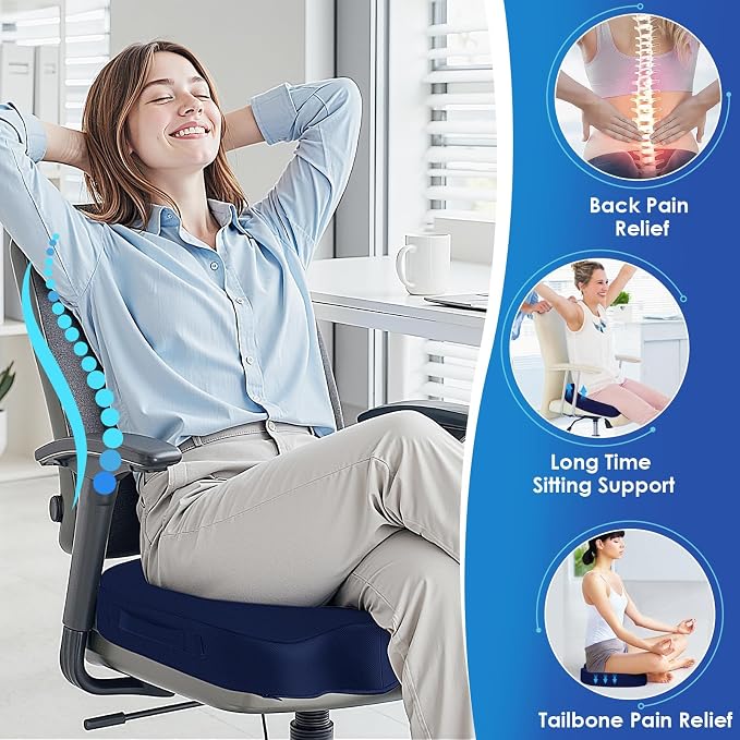 Seat Cushion for Office Chair, Car, Memory Foam, Blue Large | For Back, Coccyx, Sciatica, Tailbone Pain, Ergonomic Design, Non-Slip, Desk Wheelchair Use, Supportive Butt Pillow, For Man - Image 5