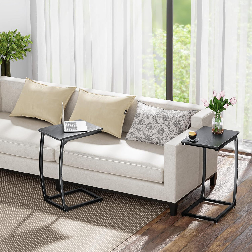 C Shaped End Table Set of 2,Side Table for Couch,Curved Support Legs, Slide Under Couch Table for Sofa, TV Tray Table for Living Room Bedroom(Black) - Image 4