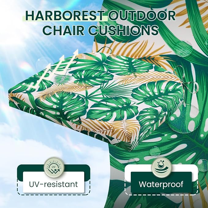 HARBOREST Outdoor Chair Cushions Set of 4, Water Resistant Patio Chair Cushions with Ties, Outdoor Seat Cushions for Patio Furniture, 17"x16"x2", Frond - Image 2