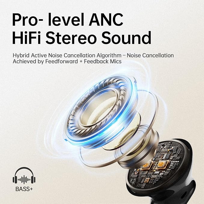 Adaptive Hybrid Active Noise Canceling 2026 Wireless Earbuds, 6 Mics ENC Clear Call Ear Buds, Hi-Res Audio Deep Bass Bluetooth 5.4 Headphones, 40H Playtime, Wireless Charging, LED, USB-C, Black - Image 5