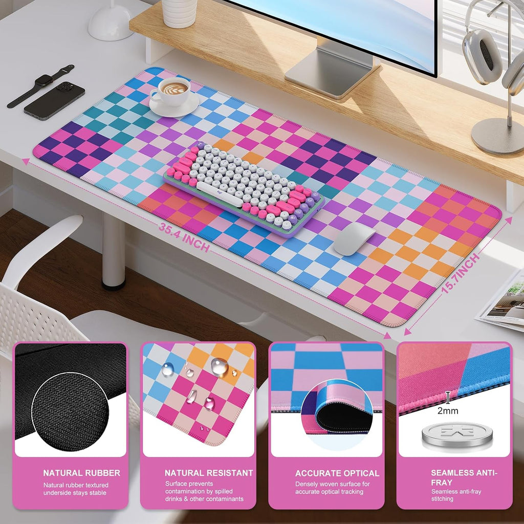 iCasso Desk Matt for Desktop, Cute Desk Pad Mat, Colour Checkered - Image 2