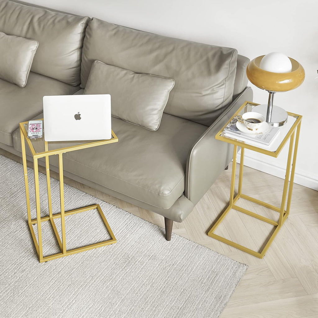 YMYNY C-Shaped End Table, Tempered Glass Side Table for Small Space - Image 6