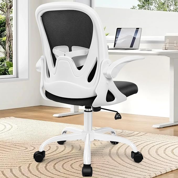 Office Chair Ergonomic Desk Chair with Adjustable Lumbar Support and Height, Swivel Breathable Desk Mesh Computer Chair with Flip up Armrests for Conference Room(White) - Image 2