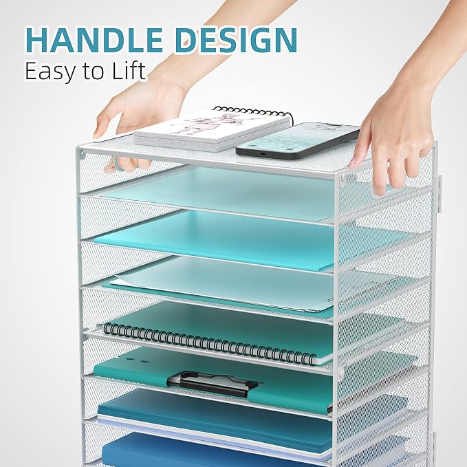 9-Tier Paper Organizer for Desk, Letter Tray with Handles, White, 2 Pack | Desk File Organizer with Removable Trays for Sorting Files, Folders, Mail and Printer Paper at Home, School or Office - Image 5