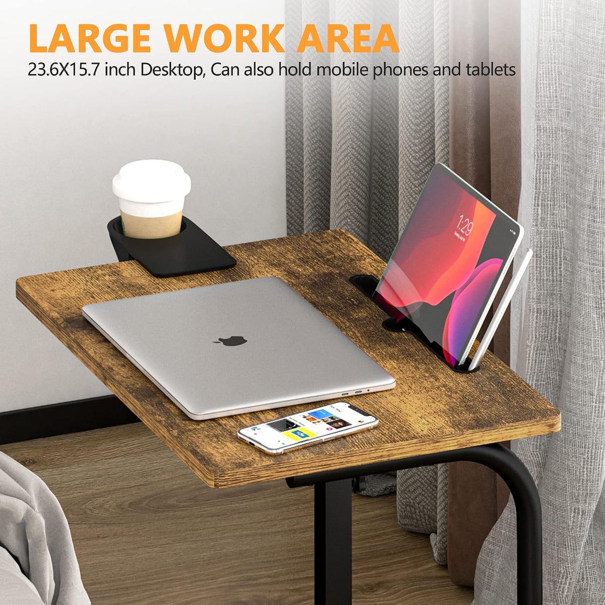 Klvied Adjustable Mobile Laptop Stand, Walnut - Image 8