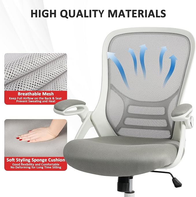Office Chair Ergonomic Desk Chair with Adjustable Armrests, Mesh Executive Chair, Home Office Computer Chairs for Long Hours(Grey) - Image 6