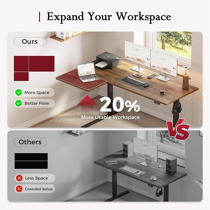 Klicelor L Shaped Standing Desk, 55 Inch Electric Height Adjustable Desk with Memory Preset, Reversible Sit Stand Up Computer Workstation for Home Office, Splice Board, Dark Walnut - Image 6