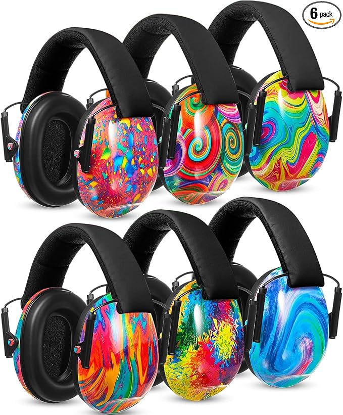 6 Pcs Noise Cancelling Headphones Kids Adult Ear Muffs Bulk, Ear Protection 27dB Noise Reduction Hearing Earmuff(Tie Dye,Bright Colors) by Amylove