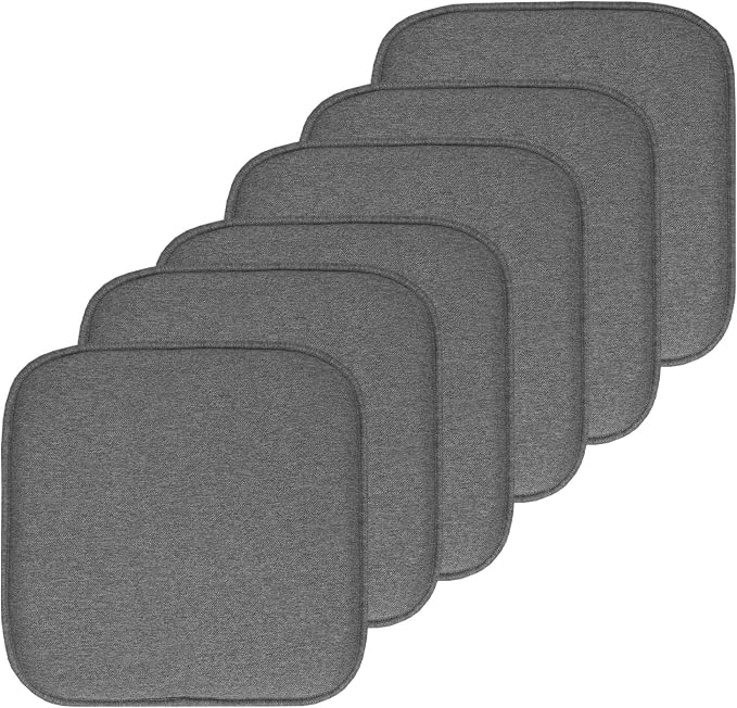 Sweet Home Collection Chair Cushion Memory Foam Pads Honeycomb Pattern Slip Non Skid Rubber Back Rounded Square 16" x 16" Seat Cover, 6 Pack, Charlotte Gray by SweetHomeCollection