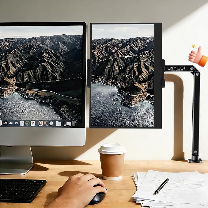 Portable Monitor Stand 15.6" Dual Arm iPad Stand for Desk | Portable Monitor Holder 18.5", Adjustable Tablet Holder for Bed, Aluminum Arm Mount for Second Screens, iPad, Galaxy Tab - Image 4