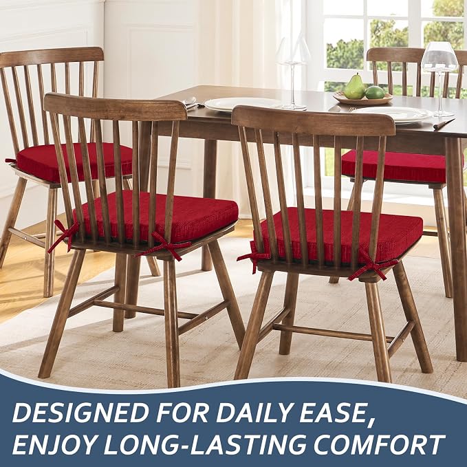 Basic Beyond Chair Cushions for Dining Chairs 6 Pack, Kitchen Chair Cushions with Ties and Non Slip Backing, 16 x 16 inches Chair Pads for Dining Chairs (Red) - Image 7