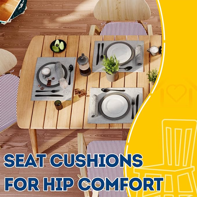 AAAAAcessories D-Shaped Chair Cushions, 2" Thick Dining Chair Pads with Ties and Removable, Machine-Washable Cover, 17" x 16", Set of 8, Pinstripe Red - Image 8