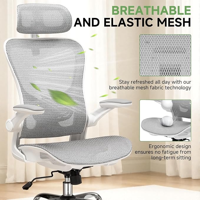 GTPLAYER Office Chair, Home Ergonomic Desk Chair with High Back Mesh, Mesh Office Computer Desk Chairs with Adjustable Lumbar Support, Rolling Work Swivel Task Chairs with 3D Armrests and Headrest - Image 3