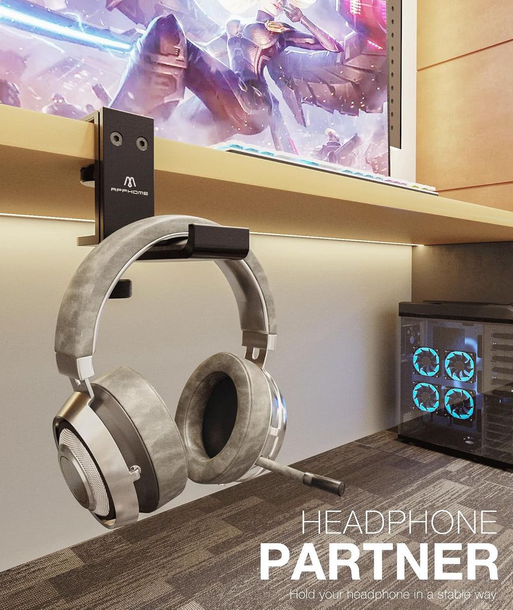 New Foldable Headphone Stand Hanger Holder Aluminum Headset Soundbar Stand Clamp Hook Under Desk Space Save Mount, Universal Fit Gaming Headphones, Black - Image 9