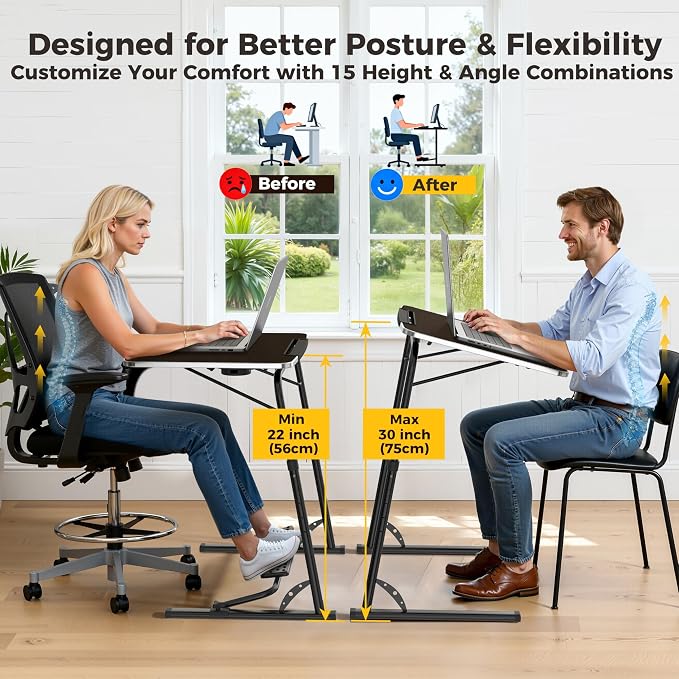 Upgraded Folding TV Tray Table, Sturdy Couch & Dinner Laptop Table | Adjustable Height & Angle Portable Desk for Eating, Work & Recliner; Includes Footrest, Cup Holder, iPad Holder, Edge Stopper - Image 5