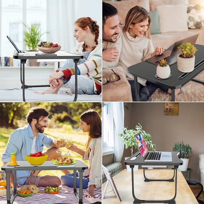 Fayquaze Laptop Bed Desk, Portable Foldable Laptop Bed Table with USB Charge Port Storage Drawer and Cup Holder, Lap Desk Notebook Stand Tray Table Serving Tray for Eating, Reading and Working | Portable, Foldable, Lap Desk with USB Charge Port Storage... - Image 6