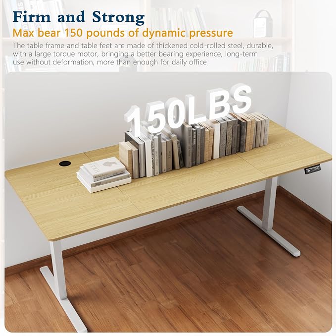Shintenchi Standing Desk, 71x31 Inch Height Adjustable Electric Sit Stand up Desk, Ergonomic Rising Computer Table, Modern Lift Gaming Desk Workstation for Home Office, Walnut and White - Image 4