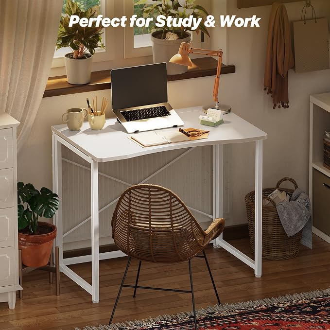 Huuger Folding Desk for Small Spaces, 31.5 Inch Foldable Computer Table | Easy Assembly, Small Writing Work Office Computer Desk, for Home Office, Study, Bedroom, Dorm, Space Saving, White - Image 7
