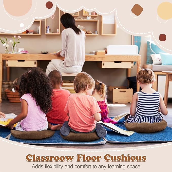 Fumete 8 Pcs Round Floor Cushions for Classroom Kids,Brown | 16 Inch Diameter, Students Flexible Seating Pillows, Home Daycare School Reading Yoga Meditation, Soft Cushioned - Image 5