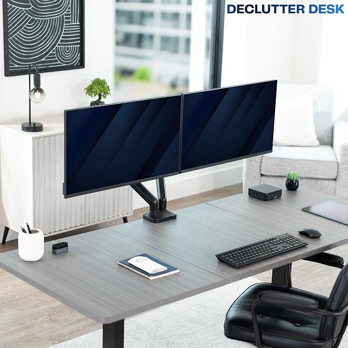 VIVO Dual Pneumatic Arm Ultra-Wide Monitor Mount for up to 35 inch Screens, Holds 26.4 lbs per Arm, Desk Mount Monitor Stand for 2 Ultrawides, Black, STAND-V200O - Image 4