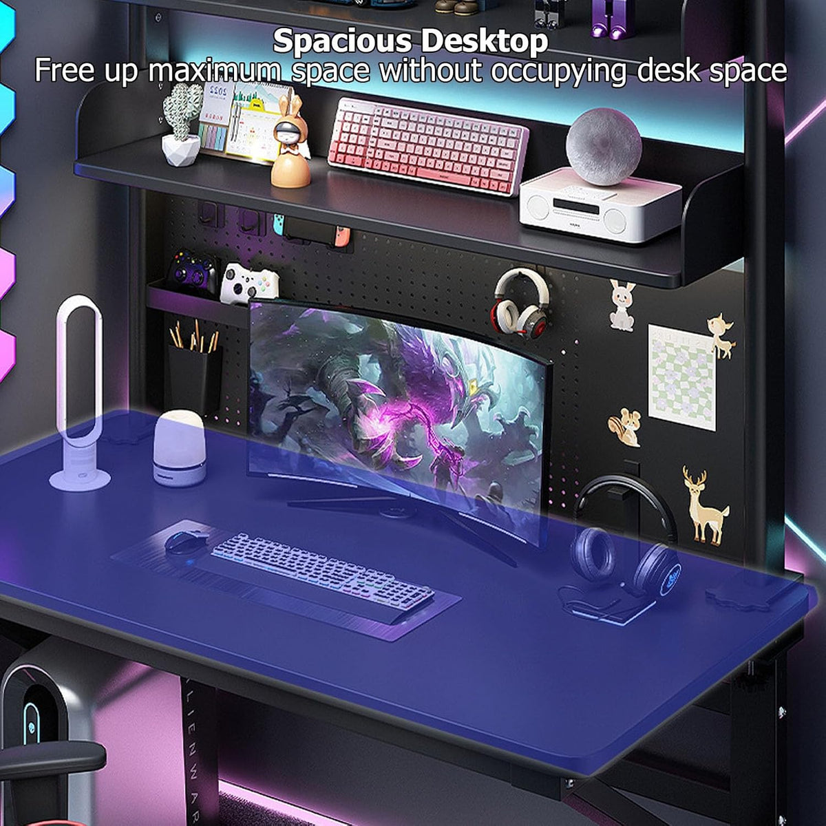Multipurpose Metal Clamp On Desk Organizer Shelf,Desk Extender Pegboard Workstation with Adjustable Shelf Desk Hutch,Space Saving Privacy Panel for Home Office Dorm - Image 2