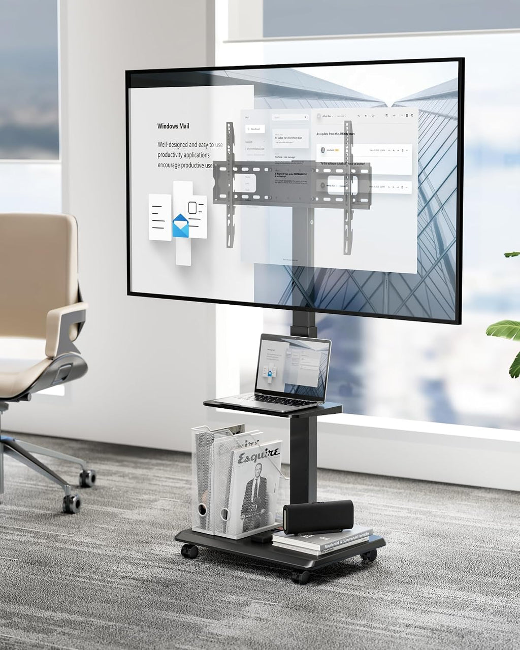 Steel Base Rolling TV Stand with Power Outlet for 32-75 inch TVs,BL - Image 9