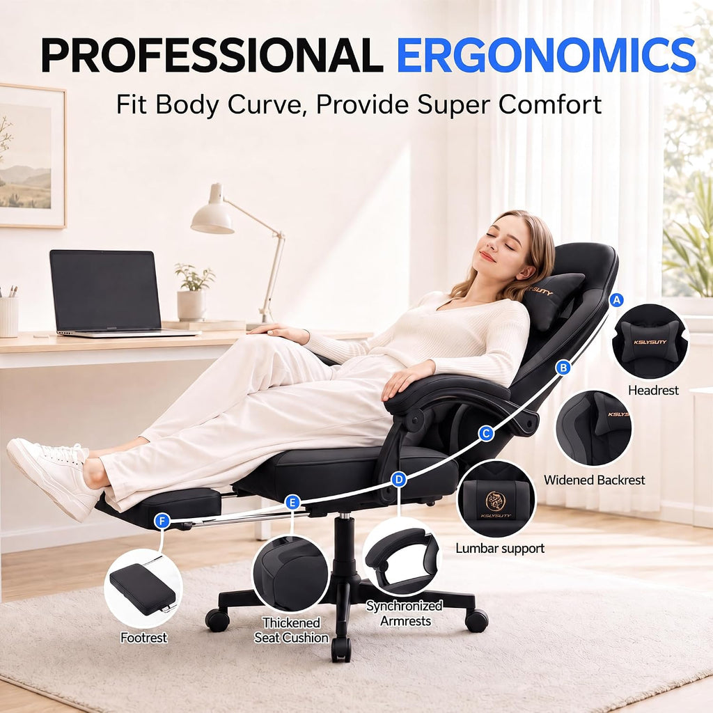 Desk Computer Gaming Chair - High Back Ergonomic Office Chair with Footrest and Lumbar Support, Swivel Comfy Home Gamer Video Game Chairs with Pocket Spring Cushion for Adults (Black) - Image 5