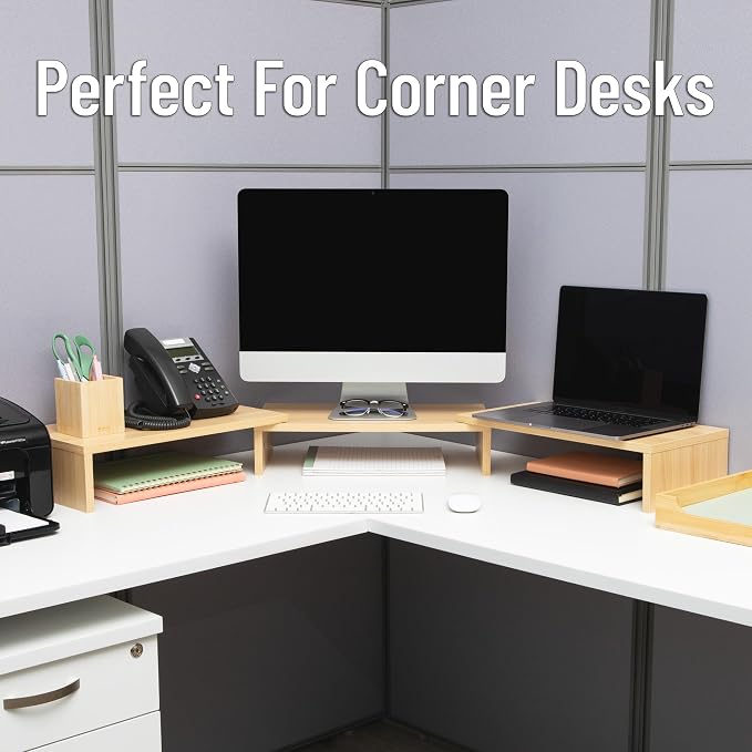 Mind Reader Dual Monitor Stand, Desktop Organizer, Laptop Riser, Office, MDF, 51.25"L x 9.25"W x 4.75"H, Brown - Image 5