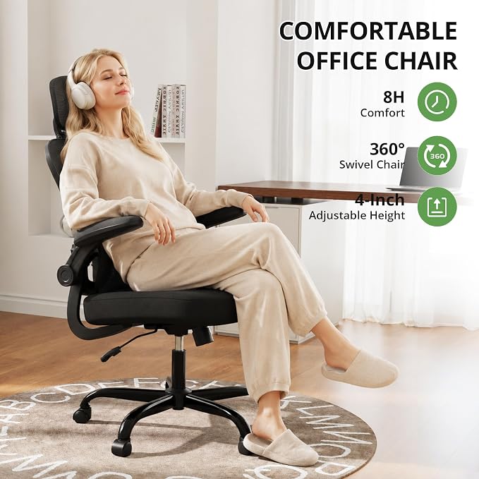 Ergonomic Office Chair 330 lb with Wheels, Lumbar Support & Headrest | Flip-Up Arms,Back Support,Gaming chairs,Breathable Mesh,2D Headrest - Image 7