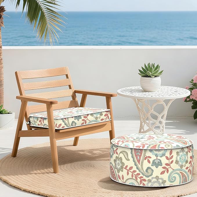 Outdoor Seat Cushions 19 x 19 x 3 Inch, Water Repellent Patio Chair Foam Cushions with Straps, Outdoor Cushions for Patio Furniture Garden Sofa, Set of 2, Paisley Vintage - Image 8