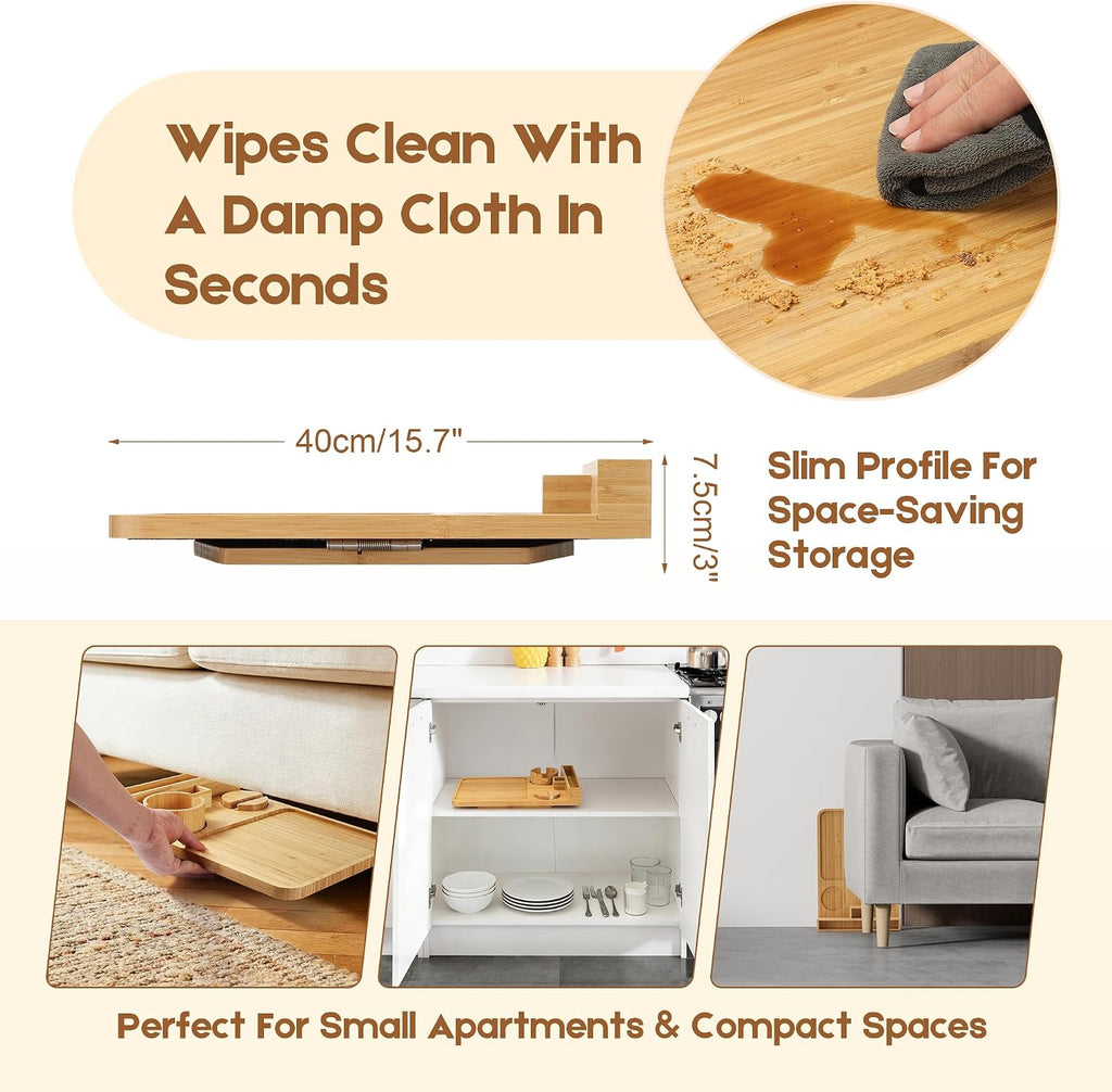 Couch Arm Tray with Cup Holder, Non-Slip(Natural Bamboo ) - Image 5