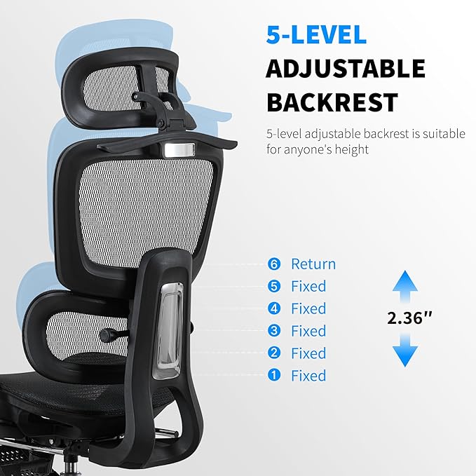 Mesh Ergonomic Office Chair with Footrest,Black | 6D Armrests,High Back Mesh Gaming Chair with Lumbar Support,Adjustable 3D Headrest for Home Office Desk Chair - Image 4