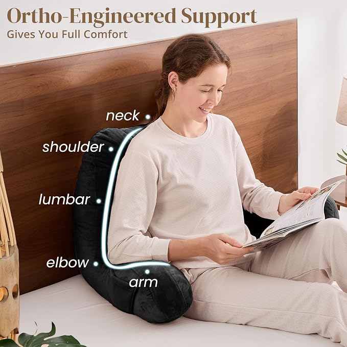 Sasttie Reading Pillow for Bed, Back Pillow for Sitting Up, Black | 21" Backrest Support Cushion for Couch, Sofa, and Floor, Dorm Essentials, OEKO-TEX, Adjustable Down Alternative Fill - Image 4