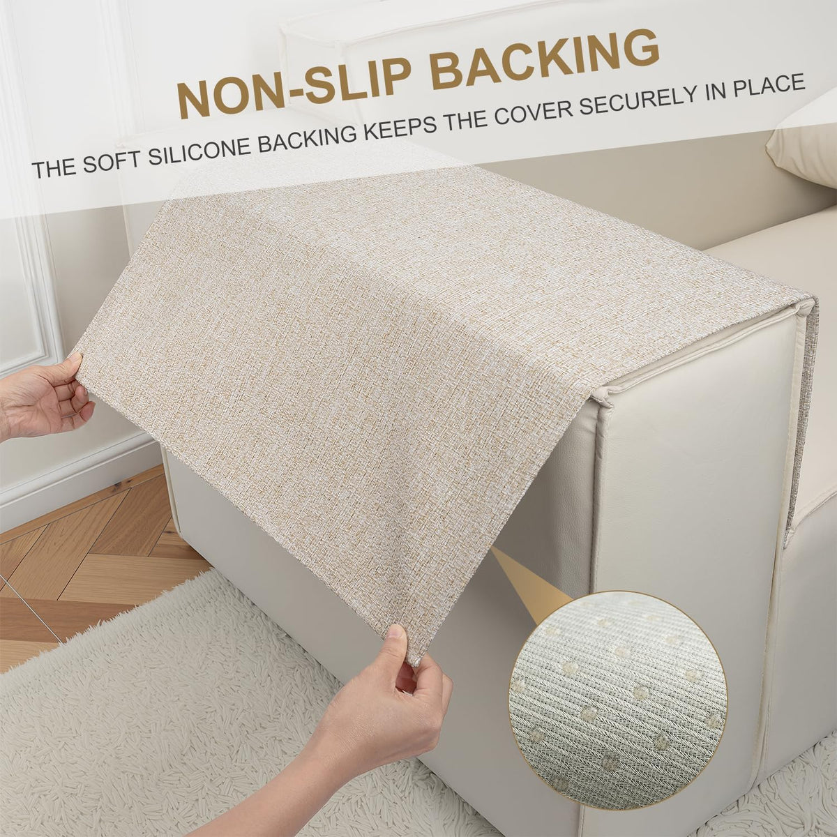 Couch Arm Covers, Arm Chair Covers Set of 2, Non-Slip Sofa Arm Covers, Washable Armrest Cover, Recliner Arm Cover, Sofas Headrest Cover for Sofa/Armchair/Loveseat/Sectional (Beige, 24" x 20" -2pcs) - Image 2