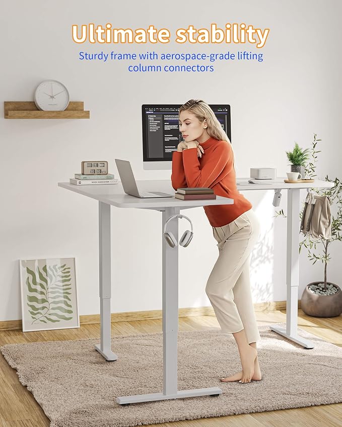 YIHAYO L Shaped Standing Desk Adjustable Height, 63 x 55 Inches Electric Corner Standing Desk with Splice Board, Computer Desk for Home Office, White - Image 3