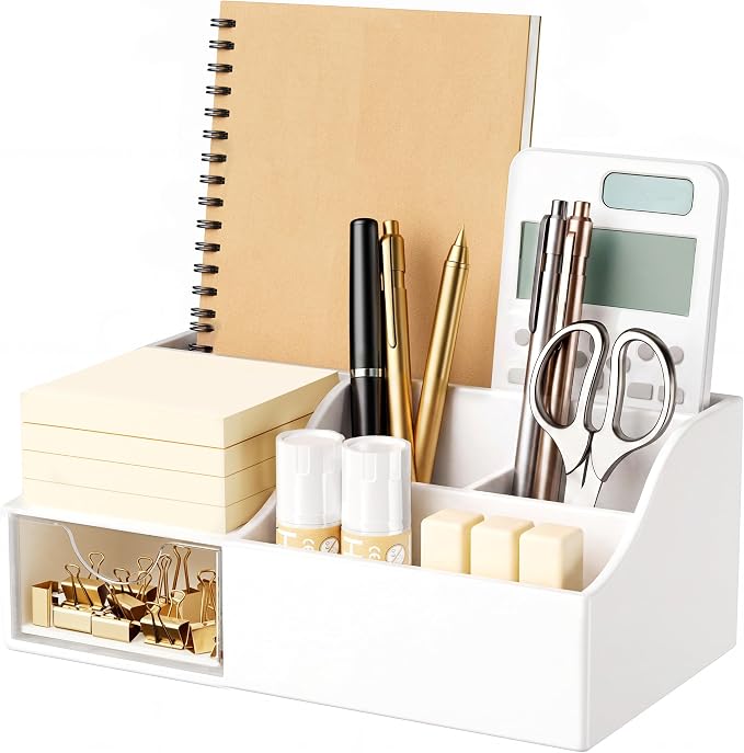 HBlife Acrylic Desk Organizer with Drawer, Pen & Pencil Holder, Multifunctional Desktop Caddy for Office Supply and Organization by HBlife