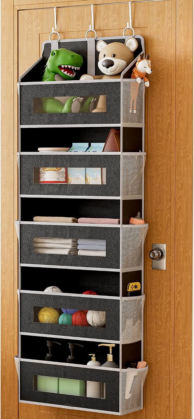 5 Tier Over the Door Organizer Space-Saving Storage for Any Room | Black Hanging Closet Organizer with 10 Mesh Pockets and Clear Windows, Closet Organizers and Storage for Bathroom, Bedroom by Unknown