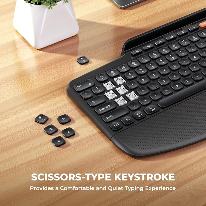 MEETION Wireless Keyboard Mouse Combo, Ergonomic Bluetooth Rechargeable | Ergonomic keyboard with wrist rest and tablet stand, scissor switches, USB/Bluetooth connection, 4 DPI mouse for Windows/Mac - Image 3