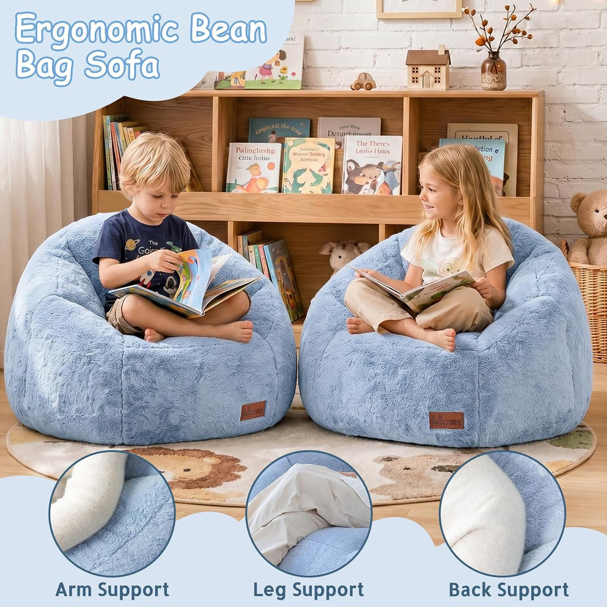Bean Bag Chair for Kids, Cozy Fluffy Beanbag Chairs with Filler for Teens and Kids, Floor Lazy Sofa for Living Room, Gaming & Reading(S-Light Blue) - Image 3