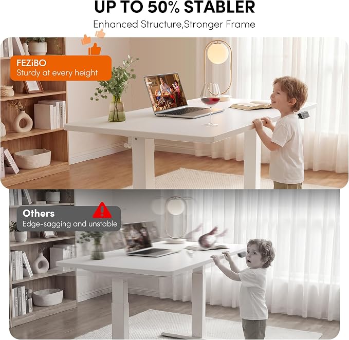 FEZIBO One-Piece Standing Desk, 48"x24" Seamless Tabletop Electric Height Adjustable for Home Office, Study Rooms & Multi-Device Workstations, White - Image 7
