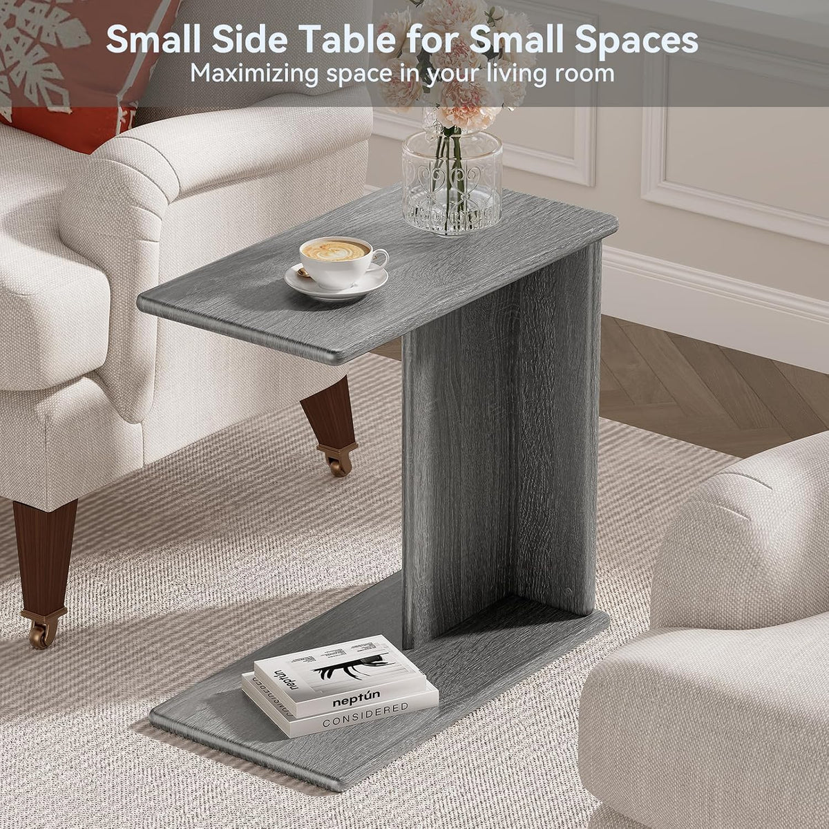 C-Shaped End Table for Couch, Couch Side Table, Narrow Sofa Table - Image 3