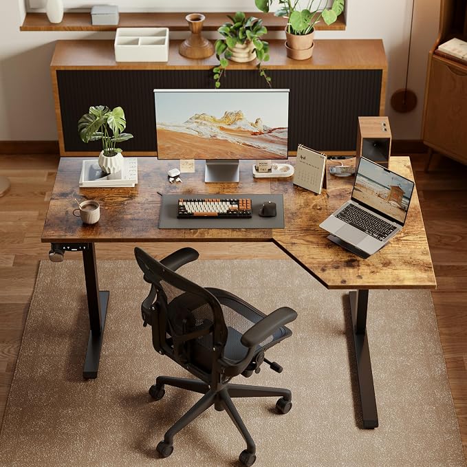 Agilestic 59 x 35 Inch Corner L Shaped Electric Standing Desk, Rustic Brown | Electric Height Adjustable, L-shape Workspace, Sturdy Steel Frame, Memory Preset, Hooks, 154 lbs, Easy Assembly, Splice Board - Image 2