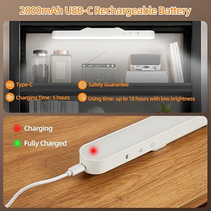 ShineTech Rechargeable Desk Lamp for Home Office,Magnetic Clip On Desk Lamp | 3 Color Modes & Stepless Dimming,Adjustable Gooseneck Lamp, Cordless, Long-Lasting Battery, Eye-Caring Wall Light for Reading - Image 4