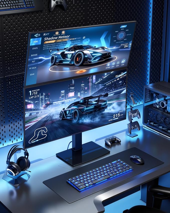 monTEK Powered Stacked Dual Monitor Stand for 17-32", Glass Base | Space-saving vertical monitor mount, stable glass base and integrated power outlet for a clean two-screen workstation - Image 8