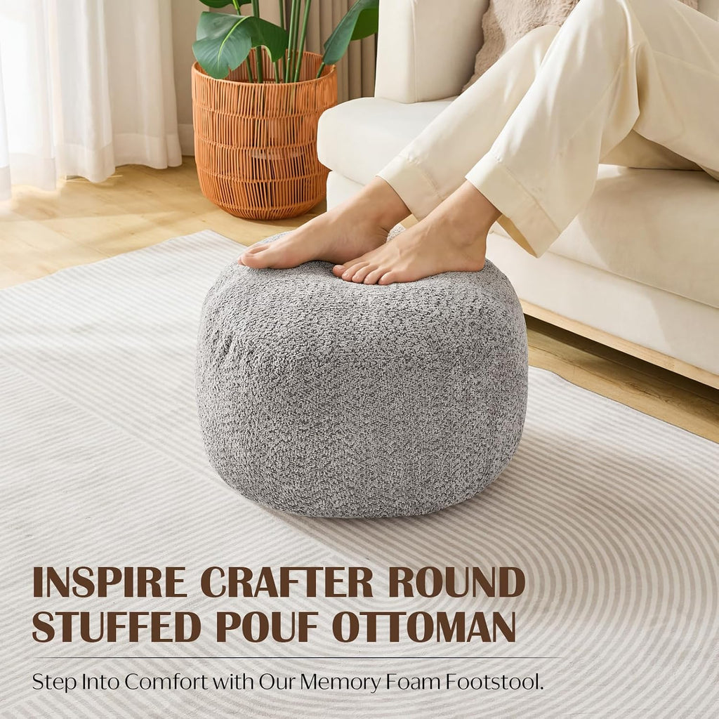 SHOUREN Stuffed Round Ottoman,Pouf Ottoman Foot Rest,18 X 14,Light Brown - Image 7