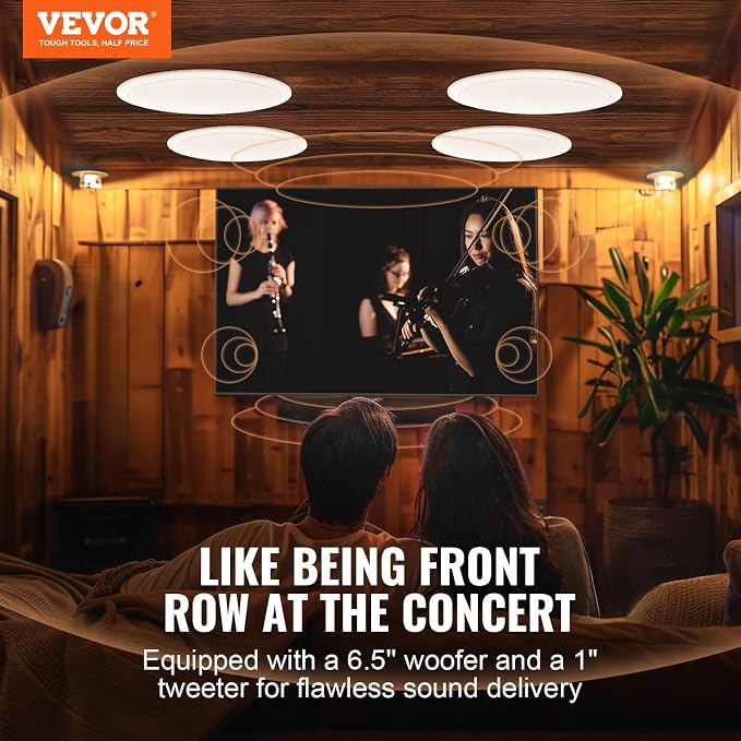 VEVOR 4 PCs 6.5'' Bluetooth Ceiling Speakers, 600W Flush Mount Ceiling & in-Wall Speaker System with 8Ω Impedance 89dB Sensitivity, for Home Kitchen Living Room Bedroom or Covered Outdoor Porches - Image 2