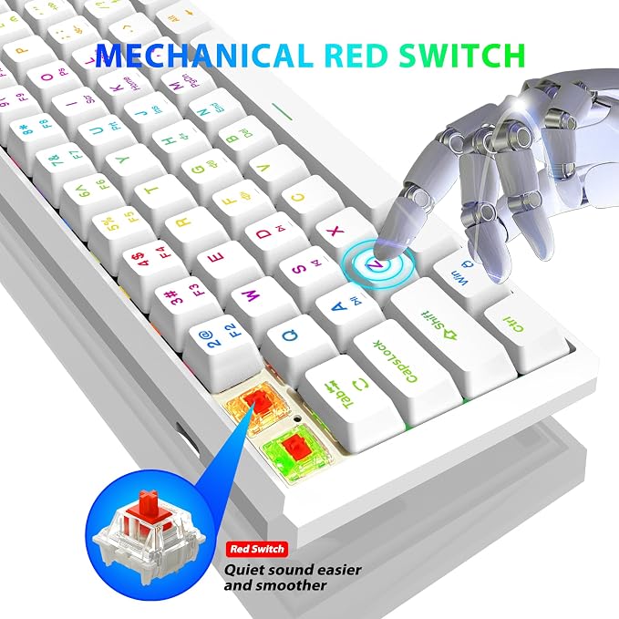 Snpurdiri 60% Wired Mechanical Gaming Keyboard (White, Red Switches) | RGB Backlit 61 keys Small Gaming Keyboard for Windows Laptop PC Mac - Image 3